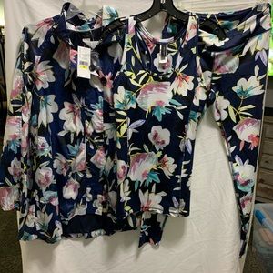 Karen Kane Navy Floral Leggings, Tank & Jacket Set